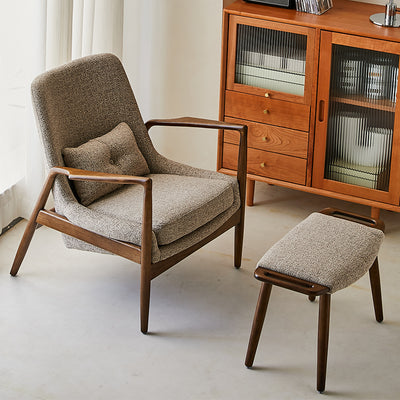 Contemporary Nordic Leather, Fabric & Wood Curved Accent Chair For Bedroom & Living Room