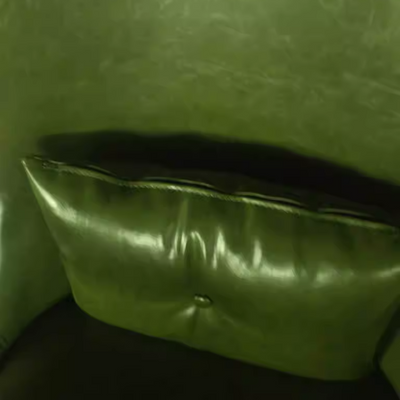 Contemporary Nordic Leather, Fabric & Wood Curved Accent Chair For Bedroom & Living Room