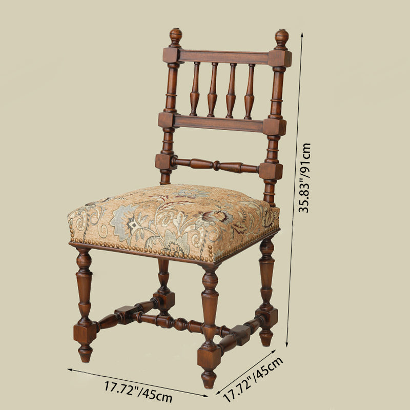 Traditional French Wood &amp; Fabric Square Dining Chair For Living Room &amp; Dining Room