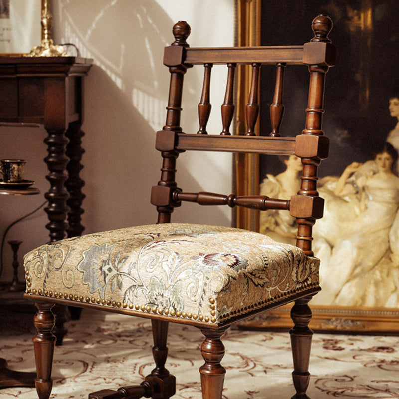 Silla de comedor cuadrada tradicional francesa de madera y tela para sala de estar y comedor 