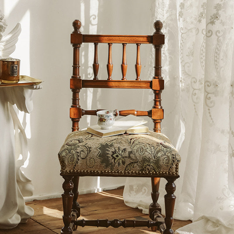 Silla de comedor cuadrada tradicional francesa de madera y tela para sala de estar y comedor 