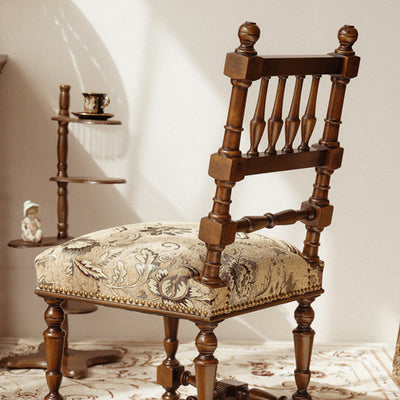 Silla de comedor cuadrada tradicional francesa de madera y tela para sala de estar y comedor 