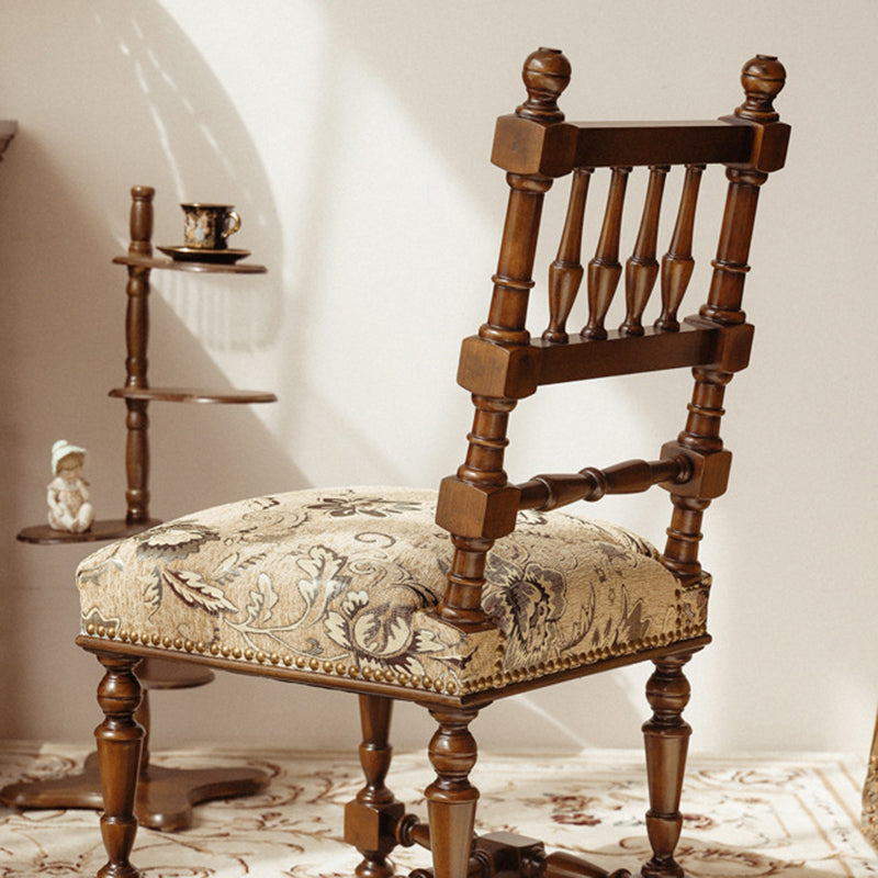 Silla de comedor cuadrada tradicional francesa de madera y tela para sala de estar y comedor 