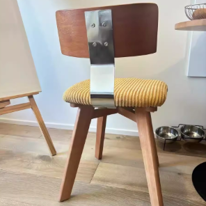 Silla de comedor cuadrada curva de madera y tela nórdica contemporánea para comedor y sala de estar 