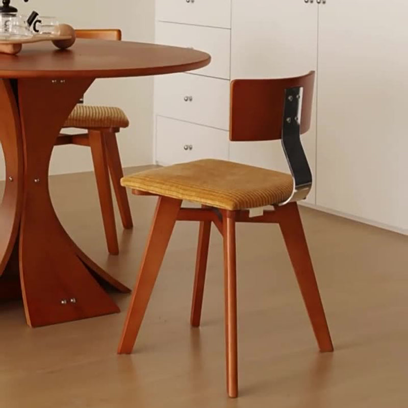 Silla de comedor cuadrada curva de madera y tela nórdica contemporánea para comedor y sala de estar 