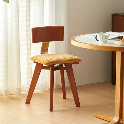 Silla de comedor cuadrada curva de madera y tela nórdica contemporánea para comedor y sala de estar 
