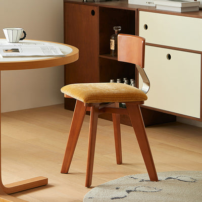 Silla de comedor cuadrada curva de madera y tela nórdica contemporánea para comedor y sala de estar 
