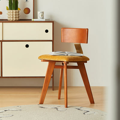 Silla de comedor cuadrada curva de madera y tela nórdica contemporánea para comedor y sala de estar 