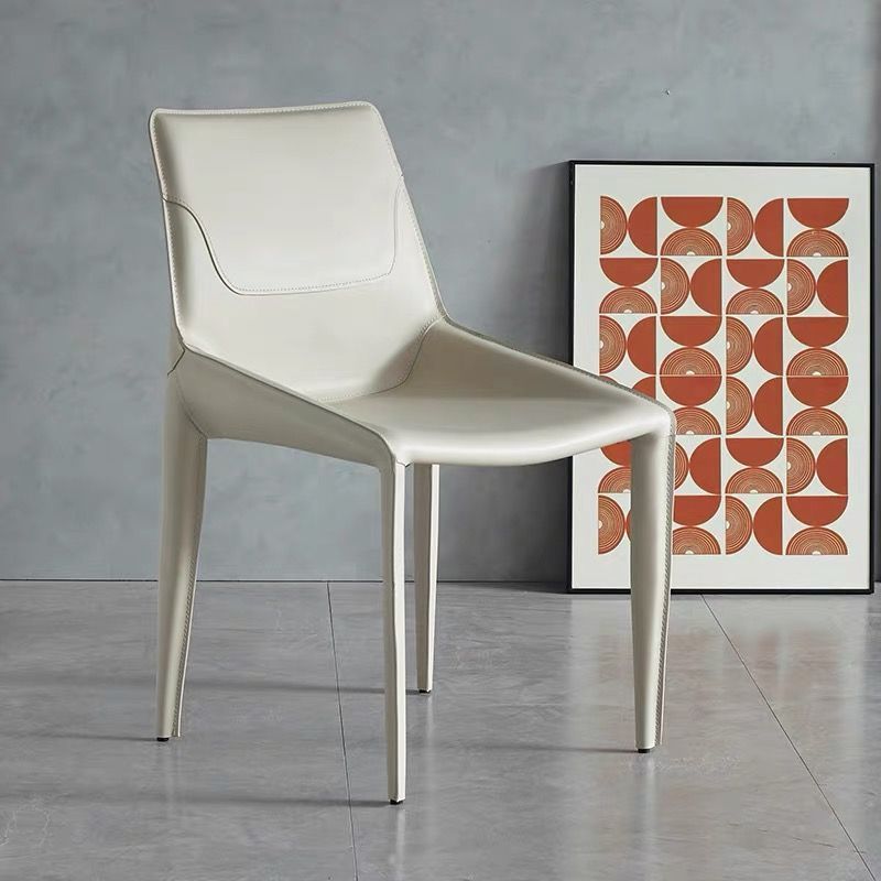 Silla de Comedor Cuadrada Curvada Moderna Minimalista de Cuero de Silla y Acero al Carbono para Comedor y Sala de Estar 