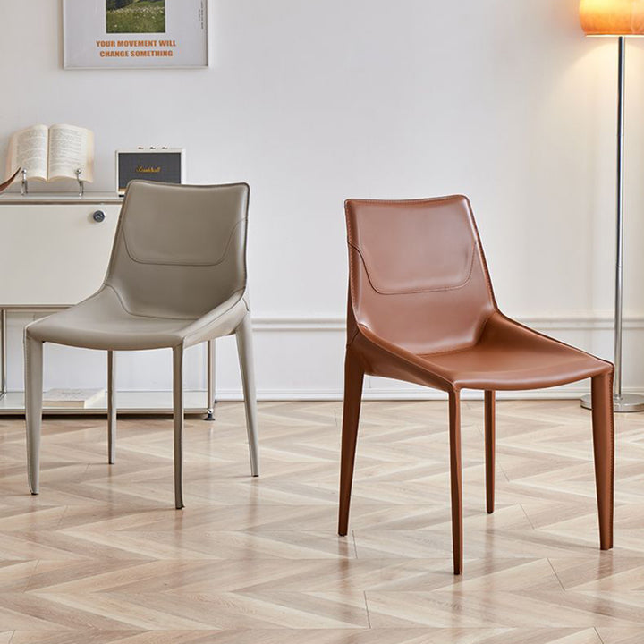 Modern Minimalist Saddle-Style Faux Leather & Carbon Steel Curved Square Dining Chair For Dining Room & Living Room