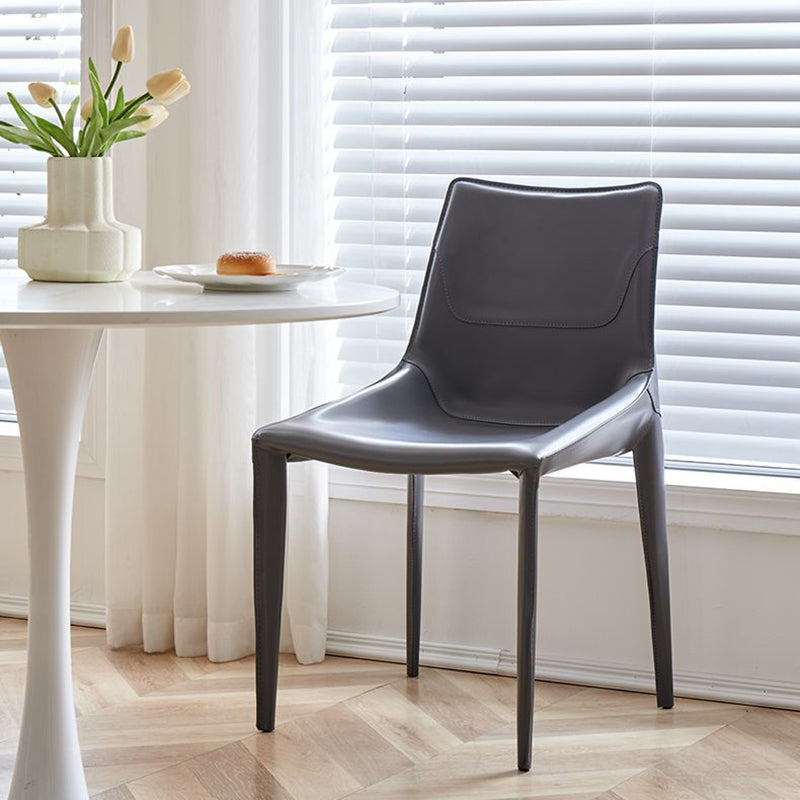 Silla de Comedor Cuadrada Curvada Moderna Minimalista de Cuero de Silla y Acero al Carbono para Comedor y Sala de Estar 