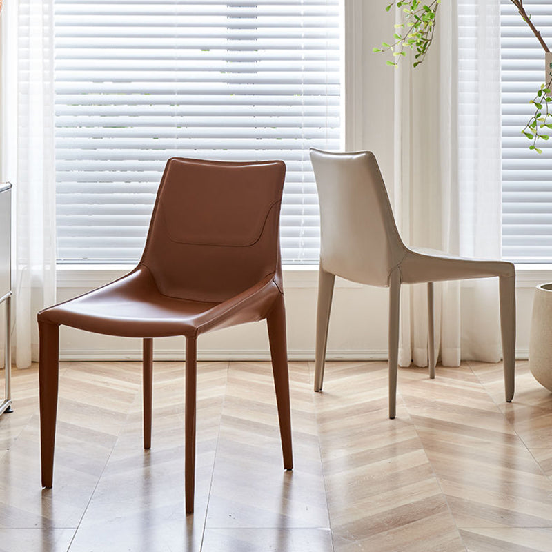 Silla de Comedor Cuadrada Curvada Moderna Minimalista de Cuero de Silla y Acero al Carbono para Comedor y Sala de Estar 