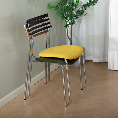 Silla de comedor curva de tela e hierro minimalista moderna para comedor y sala de estar 