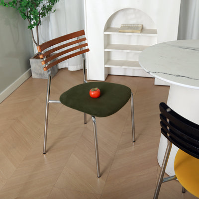 Silla de comedor curva de tela e hierro minimalista moderna para comedor y sala de estar 
