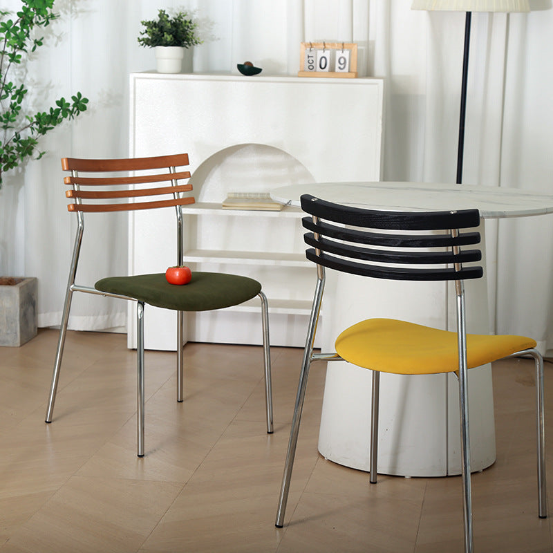Silla de comedor curva de tela e hierro minimalista moderna para comedor y sala de estar 