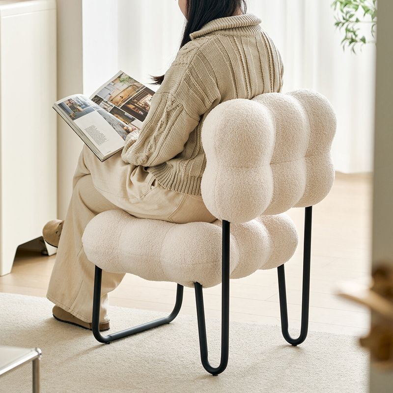 Zeitgenössischer nordischer Kreis-Fleece &amp; Eisen-Quadrat-Akzentstuhl für Schlafzimmer und Wohnzimmer 