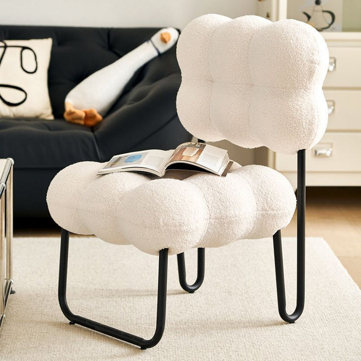 Zeitgenössischer nordischer Kreis-Fleece &amp; Eisen-Quadrat-Akzentstuhl für Schlafzimmer und Wohnzimmer 