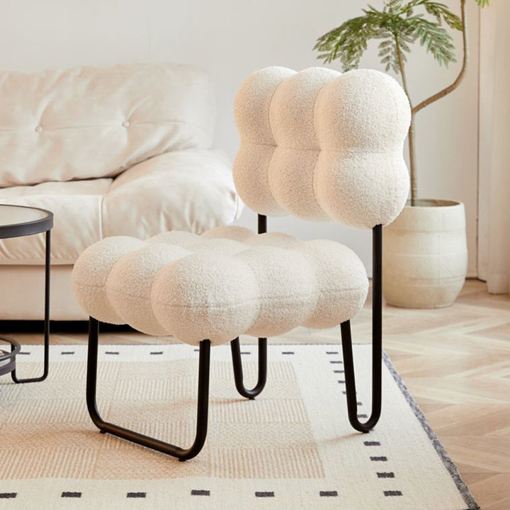 Zeitgenössischer nordischer Kreis-Fleece &amp; Eisen-Quadrat-Akzentstuhl für Schlafzimmer und Wohnzimmer 