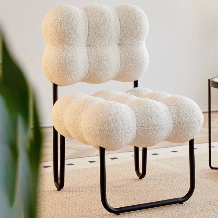 Zeitgenössischer nordischer Kreis-Fleece &amp; Eisen-Quadrat-Akzentstuhl für Schlafzimmer und Wohnzimmer 