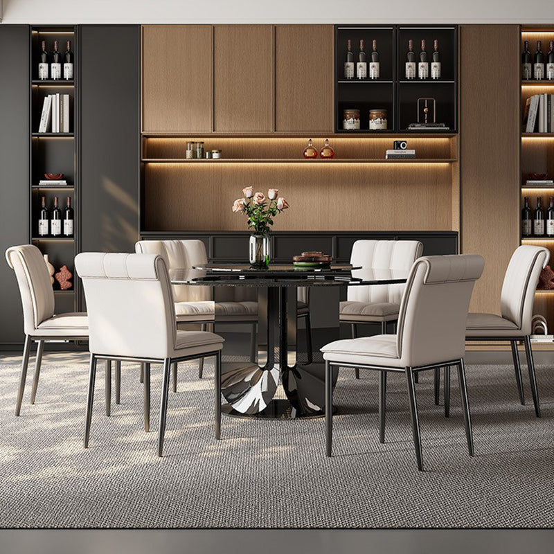 Moderna silla de comedor cuadrada minimalista de cuero y acero al carbono para comedor y sala de estar 