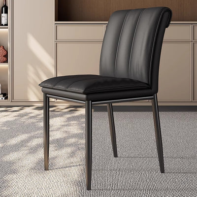Moderna silla de comedor cuadrada minimalista de cuero y acero al carbono para comedor y sala de estar 