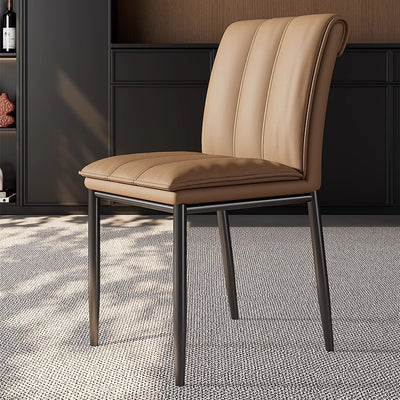 Moderna silla de comedor cuadrada minimalista de cuero y acero al carbono para comedor y sala de estar 