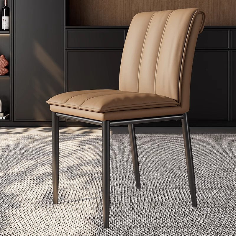 Moderna silla de comedor cuadrada minimalista de cuero y acero al carbono para comedor y sala de estar 