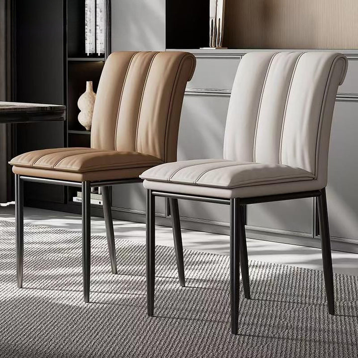 Modern Minimalist Faux Leather Carbon Steel Square Dining Chair For Dining Room And Living Room