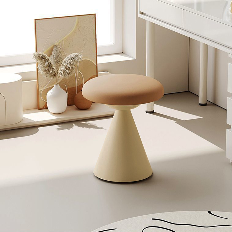 Contemporary Nordic Artificial Leather &amp; Iron Round Conical Vanity Stool For Bedroom And Living Room