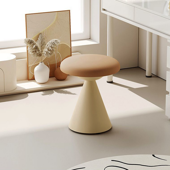 Contemporary Nordic Artificial Leather &amp; Iron Round Conical Vanity Stool For Bedroom And Living Room