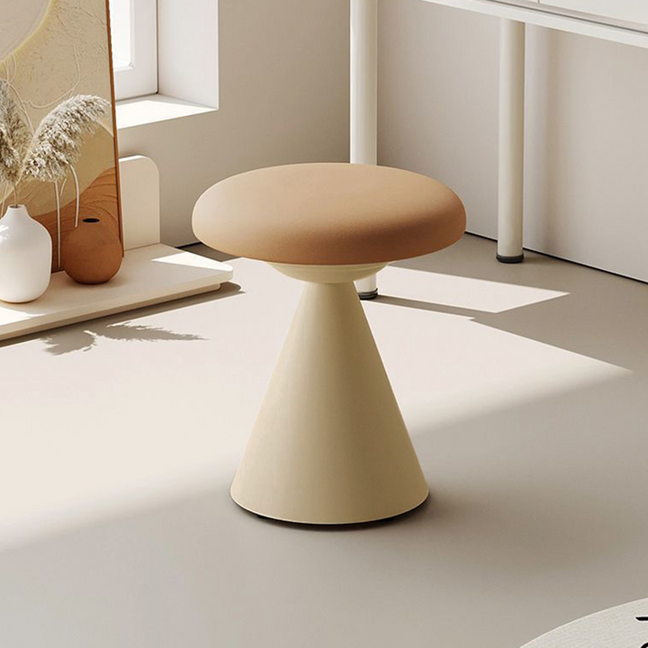 Tabouret de coiffeuse rond conique en cuir synthétique nordique contemporain et fer, pour chambre à coucher et salon 