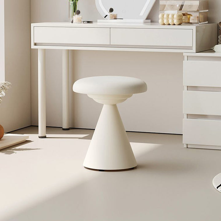 Tabouret de coiffeuse rond conique en cuir synthétique nordique contemporain et fer, pour chambre à coucher et salon 