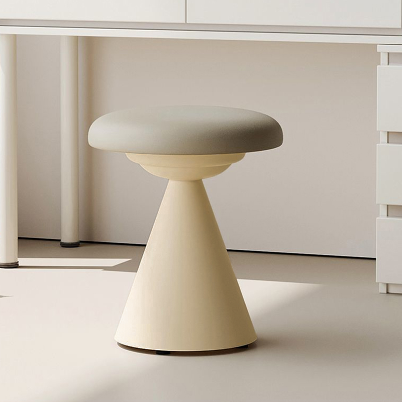 Contemporary Nordic Artificial Leather &amp; Iron Round Conical Vanity Stool For Bedroom And Living Room