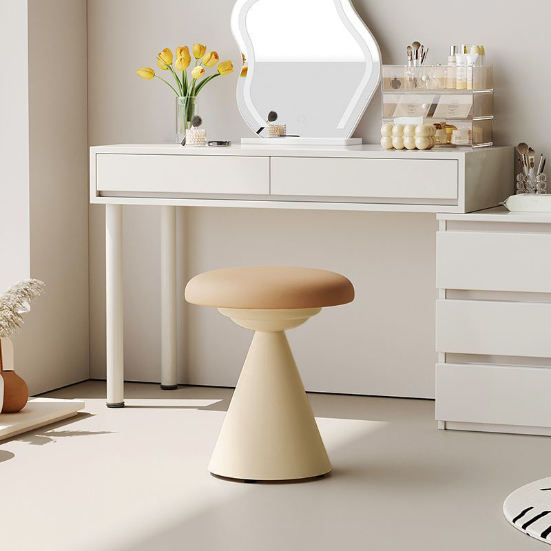 Contemporary Nordic Artificial Leather &amp; Iron Round Conical Vanity Stool For Bedroom And Living Room