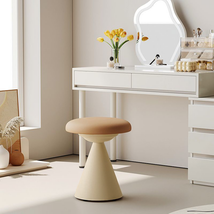 Contemporary Nordic Artificial Leather &amp; Iron Round Conical Vanity Stool For Bedroom And Living Room