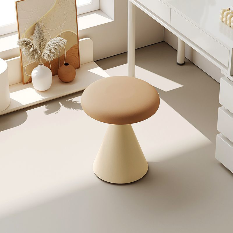 Contemporary Nordic Artificial Leather &amp; Iron Round Conical Vanity Stool For Bedroom And Living Room