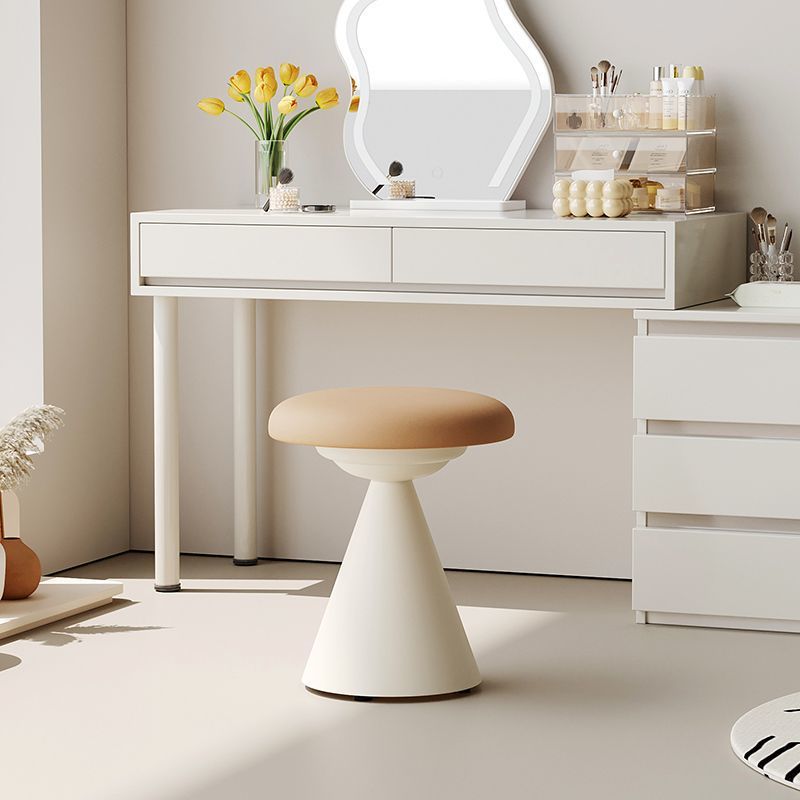 Tabouret de coiffeuse rond conique en cuir synthétique nordique contemporain et fer, pour chambre à coucher et salon 