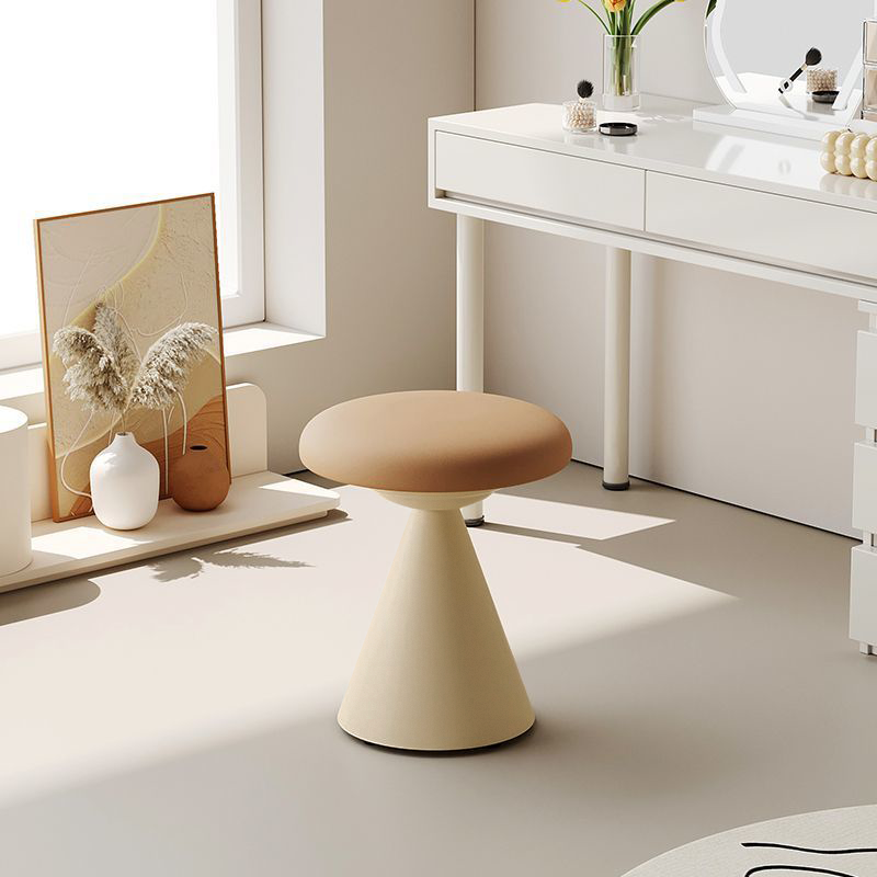 Contemporary Nordic Artificial Leather &amp; Iron Round Conical Vanity Stool For Bedroom And Living Room