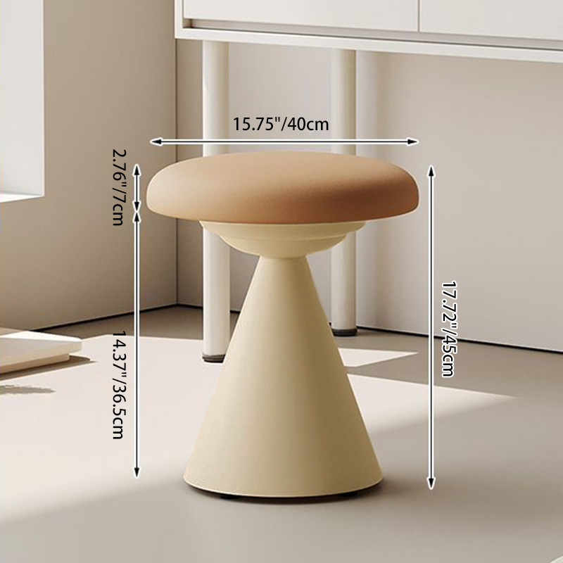 Contemporary Nordic Artificial Leather &amp; Iron Round Conical Vanity Stool For Bedroom And Living Room