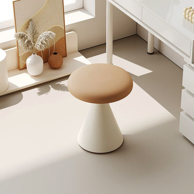 Tabouret de vanité conique rond en cuir nordique contemporain et fer pour chambre et salon 