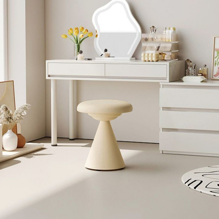 Contemporary Nordic Artificial Leather &amp; Iron Round Conical Vanity Stool For Bedroom And Living Room