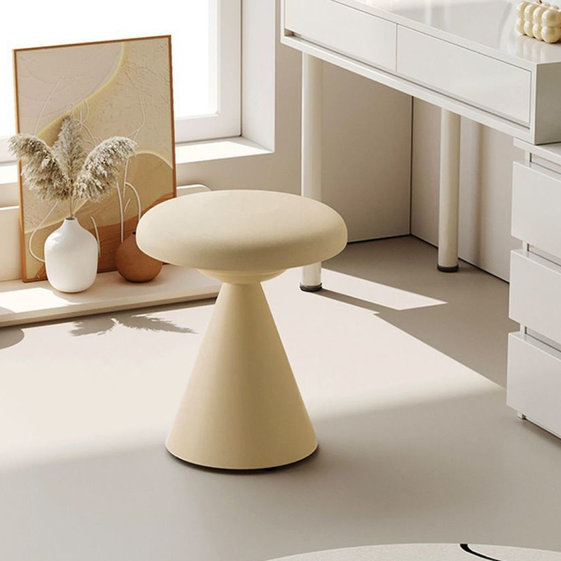 Contemporary Nordic Artificial Leather &amp; Iron Round Conical Vanity Stool For Bedroom And Living Room