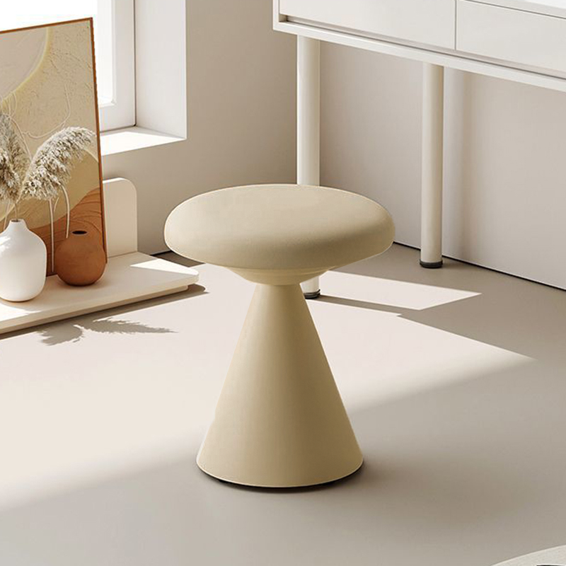 Contemporary Nordic Artificial Leather &amp; Iron Round Conical Vanity Stool For Bedroom And Living Room