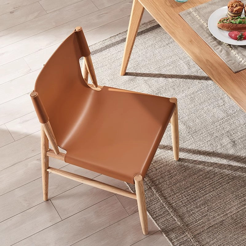 Chaise de salle à manger carrée courbée en cuir synthétique et bois moderne minimaliste pour salle à manger et salon 