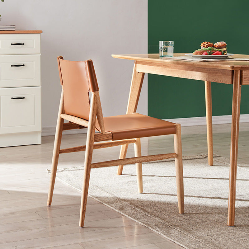 Chaise de salle à manger carrée courbée en cuir synthétique et bois moderne minimaliste pour salle à manger et salon 