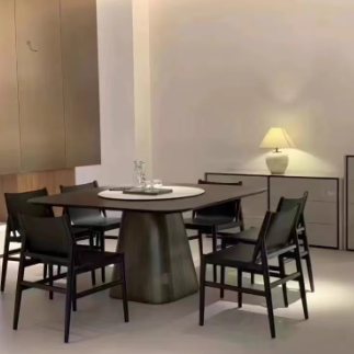 Chaise de salle à manger carrée courbée en cuir synthétique et bois moderne minimaliste pour salle à manger et salon 