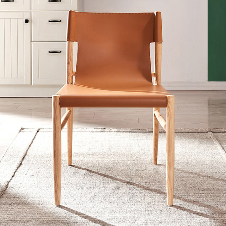 Chaise de salle à manger carrée courbée en cuir synthétique et bois moderne minimaliste pour salle à manger et salon 