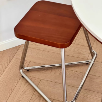 Taburete bajo rectangular contemporáneo de madera nórdica y acero inoxidable con base triangular para dormitorio, sala de estar, comedor 