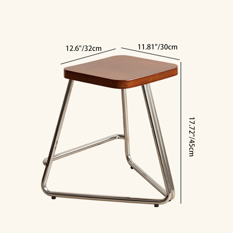 Taburete bajo rectangular contemporáneo de madera nórdica y acero inoxidable con base triangular para dormitorio, sala de estar, comedor 