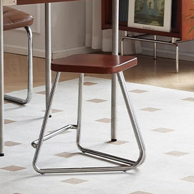 Taburete bajo rectangular contemporáneo de madera nórdica y acero inoxidable con base triangular para dormitorio, sala de estar, comedor 